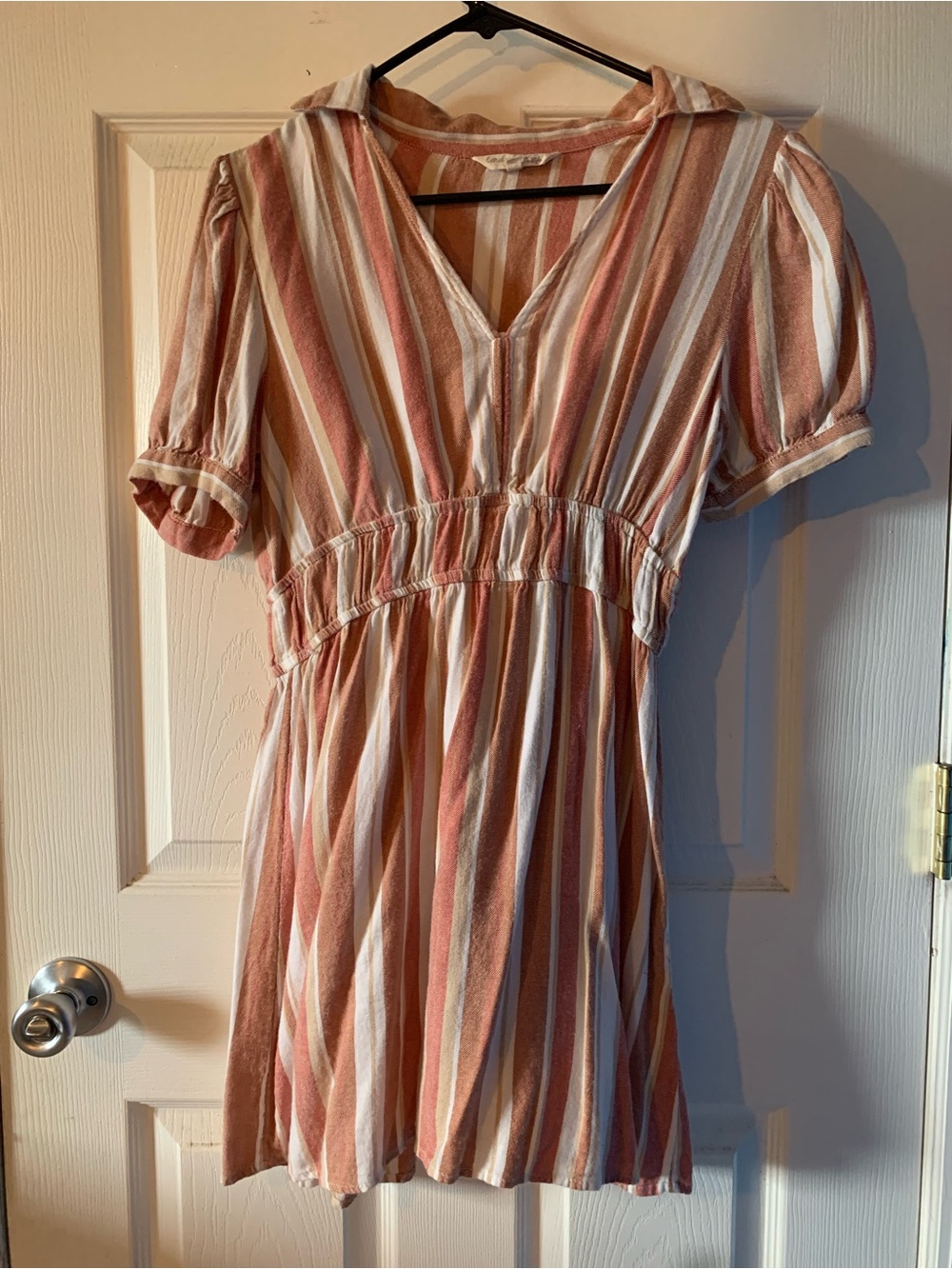 indulge Rust & Cream Striped V-Neck Dress